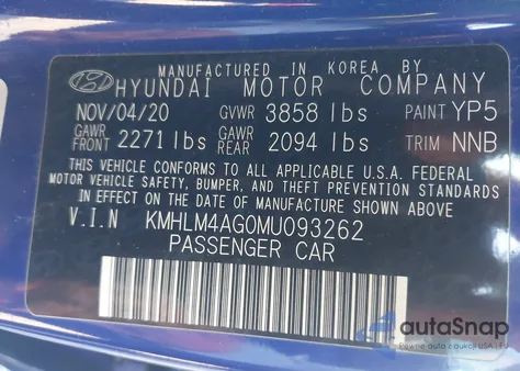 2021 Hyundai Elantra Sel из США, поврежденный, VIN KMHLM4AG0MU093262